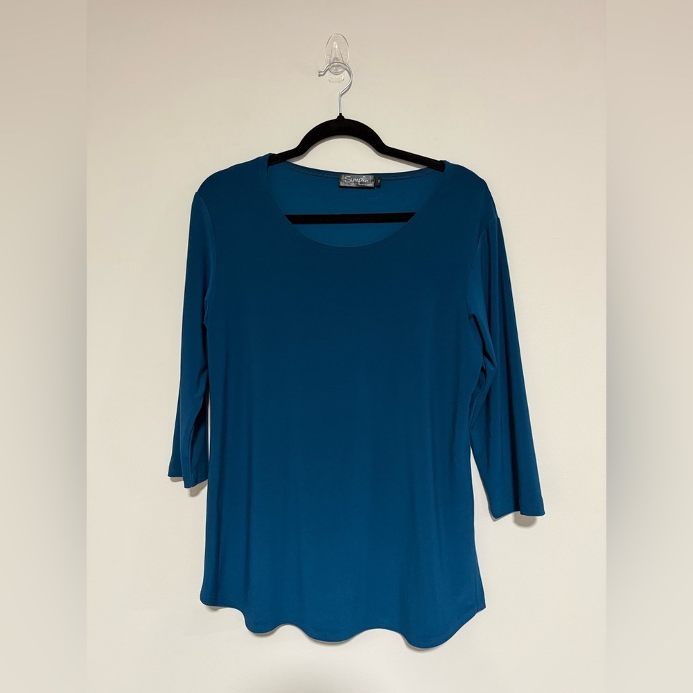 Sympli Women's Teal Blue Go To Classic Tunic Top Size 10 Lagenlook Minimalist